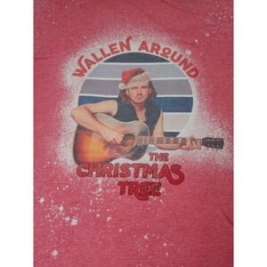 Morgan Wallen Christmas Tee XXL Anvil Red Snow Speckle Guitar Santa Hat